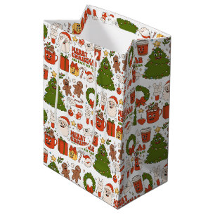 Groovy Retro Santa Christmas Pattern Medium Gift Bag
