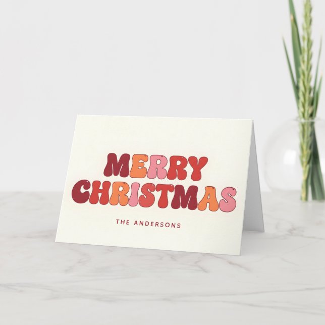Groovy Retro Script Merry Christmas Holiday Card (Front)