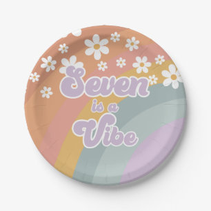 Groovy Retro seven is a Vibe Rainbow Paper Plate