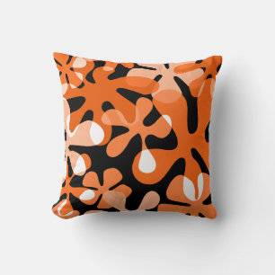 Groovy Retro Shapes Orange Black White Cushion