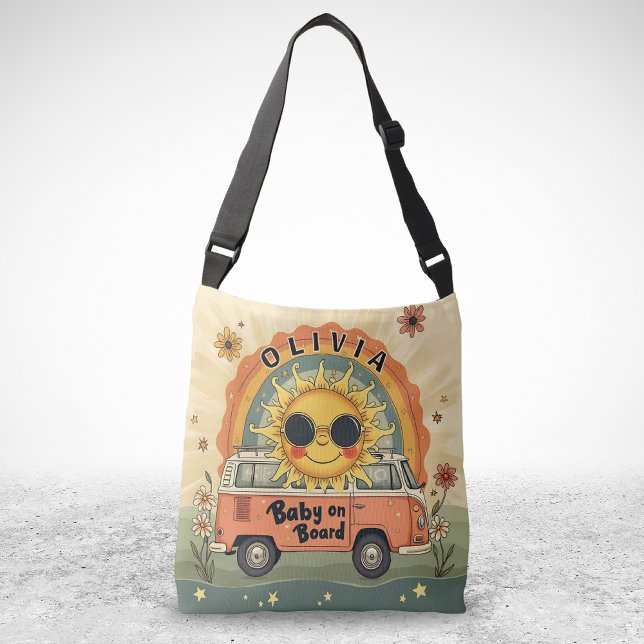 Groovy Retro Smiling Baby Sun, Peace & Love Vibes  Crossbody Bag (Creator Uploaded)