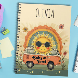 Groovy Retro Smiling Baby Sun, Peace & Love Vibes Notebook