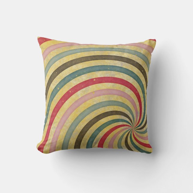 Groovy Retro Spiral Sunbeam Ray Swirl Cushion (Front)