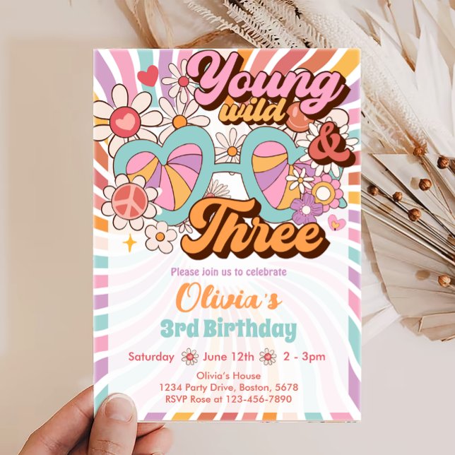 Groovy Retro Summer 3rd Birthday Invitation (Creator Uploaded)
