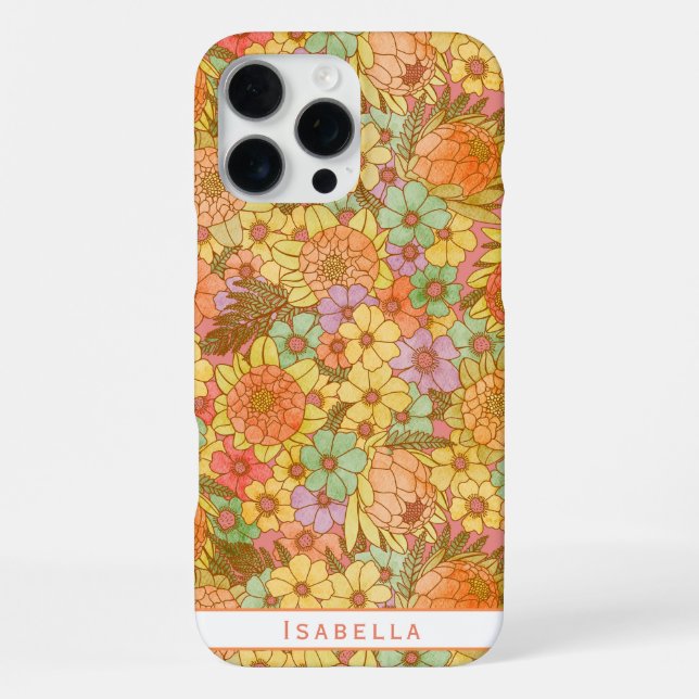 Groovy Retro Summertime Protea And Daisy Pattern iPhone Case (Back)