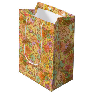 Groovy Retro Summertime Protea And Daisy Pattern Medium Gift Bag