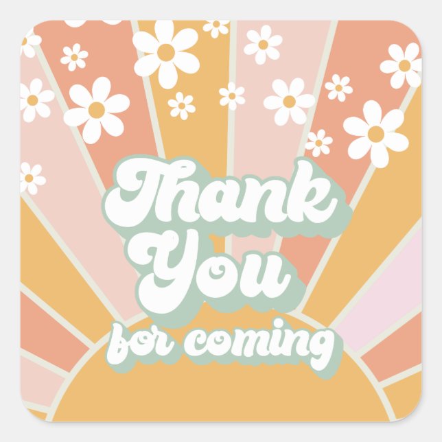 Groovy Retro Sunshine Thank You Square Sticker (Front)