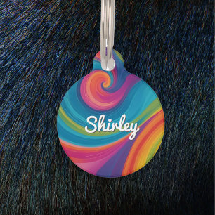Groovy Retro Swirls Colourful Personalised Pet Tag