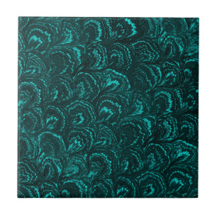 Groovy Retro Swirls Teal Turquoise Trivet Tile