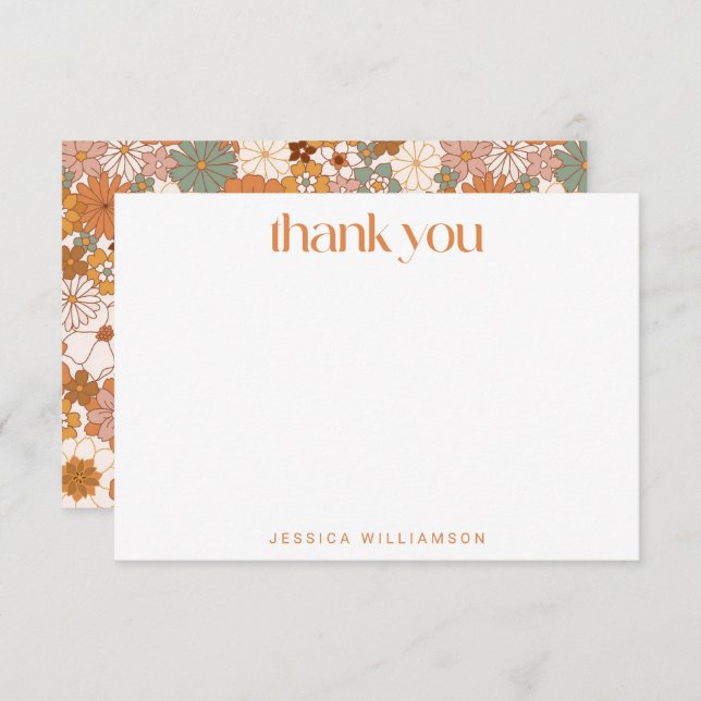 Groovy Retro Terracotta Botanical Trendy Custom  Thank You Card (Front/Back)