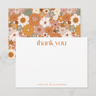 Groovy Retro Terracotta Botanical Trendy Custom  Thank You Card
