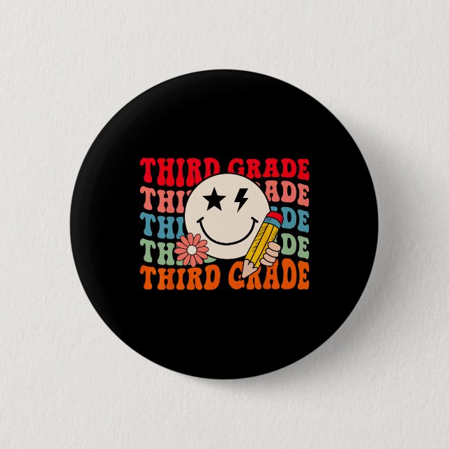 Groovy Retro Third Grade Back To School Students T 6 Cm Round Badge (Front)