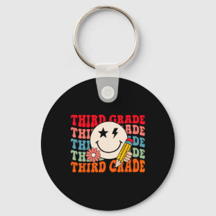 Groovy Retro Third Grade Byck To School Students T Key Ring