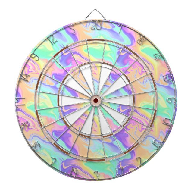 Groovy Retro Tie Dye Pastel Marble Swirl Dartboard (Front)