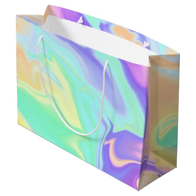 Groovy Retro Tie Dye Pastel Marble Swirl Large Gift Bag (Back Angled)