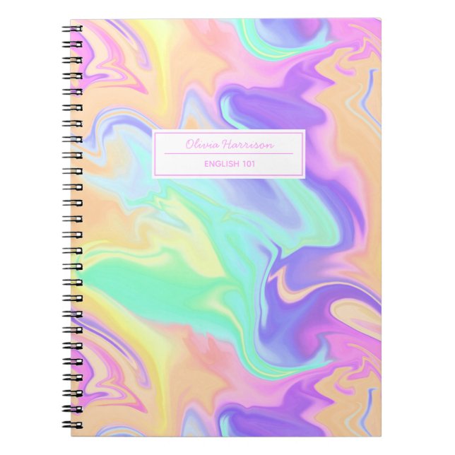 Groovy Retro Tie Dye Pastel Marble Swirl Notebook (Front)