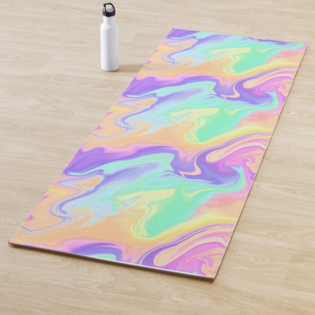 Groovy Retro Tie Dye Pastel Marble Swirl Yoga Mat (In Situ)