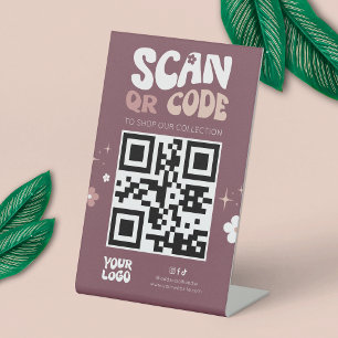 Groovy Retro Trendy Social Media Website QR Code Pedestal Sign