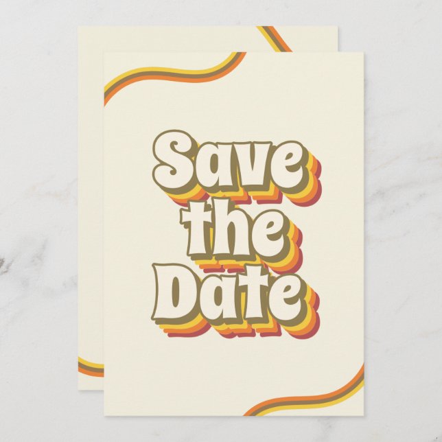 Groovy Retro Typography & Rainbow Stripes 60s 70s Save The Date (Front/Back)