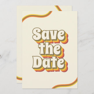 Groovy Retro Typography & Rainbow Stripes 60s 70s Save The Date