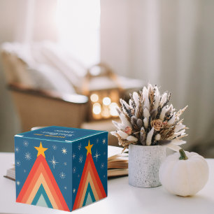 Groovy Retro Vintage Blue Tree Christmas Party Favour Box