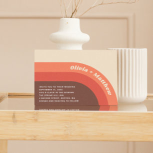 Groovy retro vintage rainbow 70s wedding + QR code Invitation