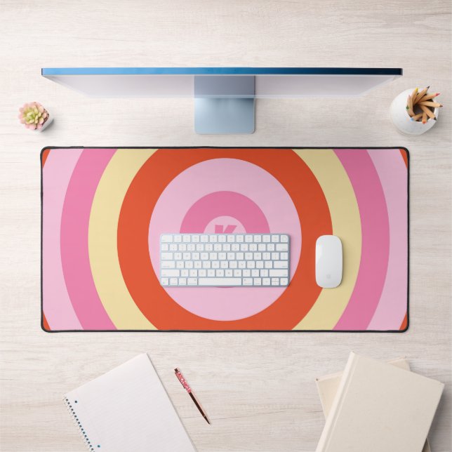 Groovy Retro Vintage Seventies Circle Monogram Desk Mat (Office 1)