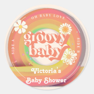groovy Retro Vinyl Record Baby Shower Classic Round Sticker