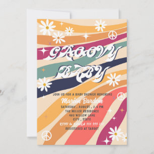 Groovy retro watercolor baby shower Invitation