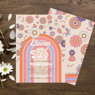 Groovy retro watercolor eleven is a vibe  baby cel invitation