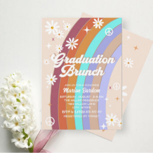 Groovy retro watercolor graduation brunch invitation