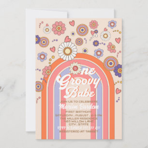 Groovy retro watercolor one baby celebrate invitation