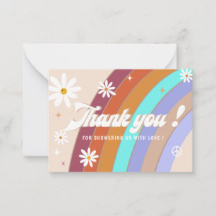 Groovy retro watercolor  thank you baby shower card