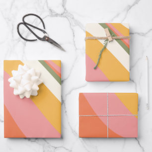 Groovy Retro Wave Lines in Green Yellow and Pink Wrapping Paper Sheet