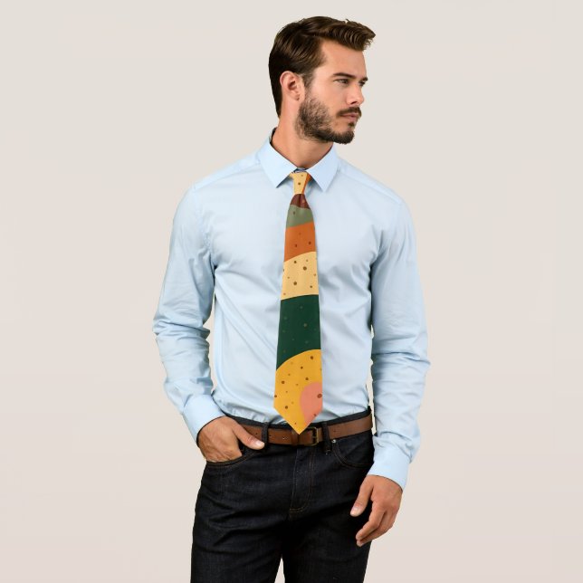 Groovy retro waves and dots with vibrant colours tie (In Situ)