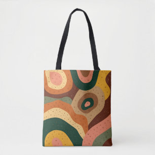 Groovy retro waves and dots with vibrant colours tote bag