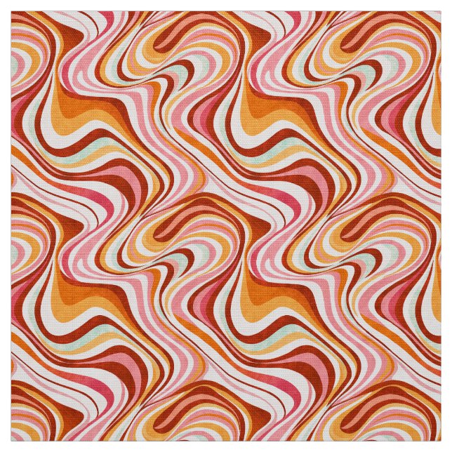 Groovy Retro Waves - Warm Psychedelic Swirls Fabric (Swatch)