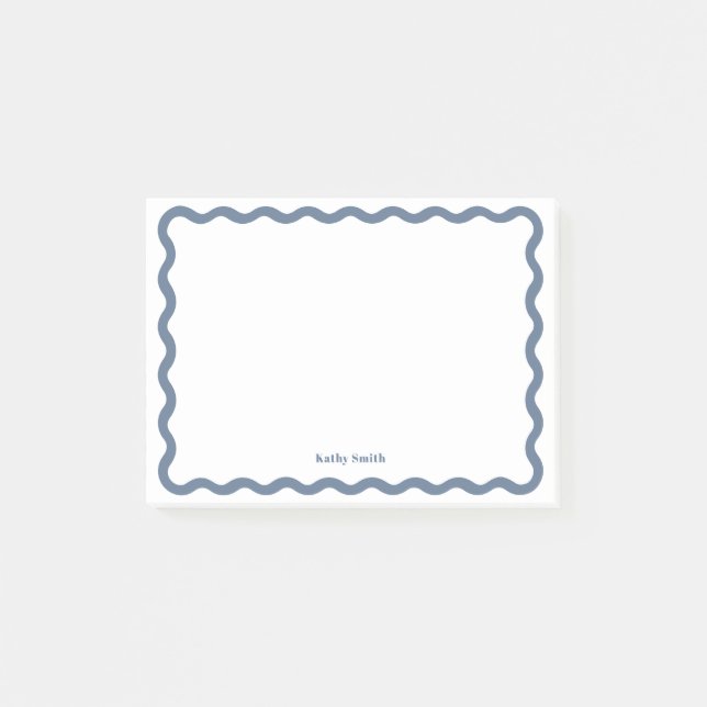 Groovy Retro Wavy Blue Personalised Stationery Post-it Notes (Front)