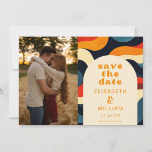 Groovy Retro Wavy Boho Wedding Photo Save The Date