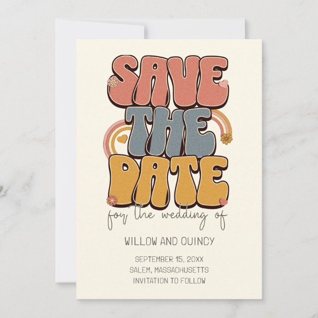 Groovy Retro Wedding Save The Date (Front)