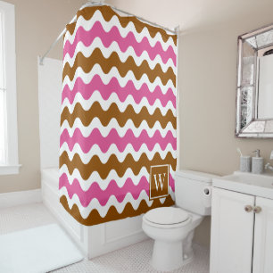 Groovy Ric Rac Stripe Horizontal Brown & Hot Pink Shower Curtain