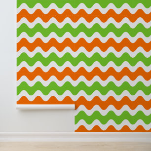 Groovy Ric Rac Stripe - Horizontal Orange & Lime Wallpaper