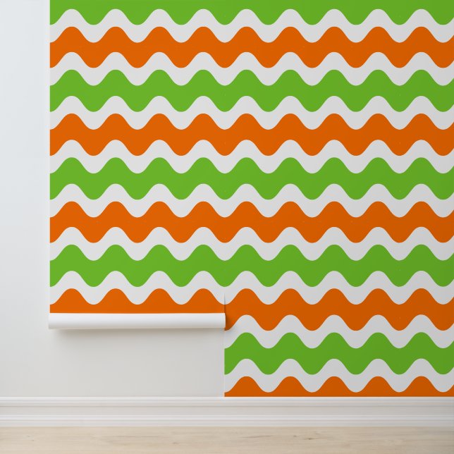 Groovy Ric Rac Stripe - Horizontal Orange & Lime  Wallpaper (Application)