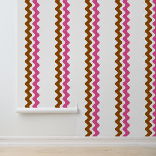Groovy Ric Rac Stripe - Vertical Brown & Hot Pink Wallpaper