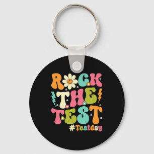 Groovy Rock The Test Motivational Retro Teachers Key Ring
