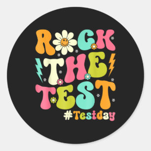 Groovy Rock The Test Motivational Retro Teachers T Classic Round Sticker