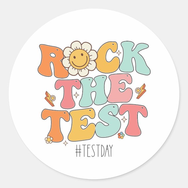 Groovy Rock The Test Motivational Testing Day Classic Round Sticker (Front)