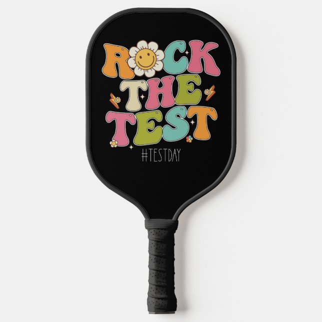 Groovy Rock The Test Motivational Testing Day Pickleball Paddle (Front)