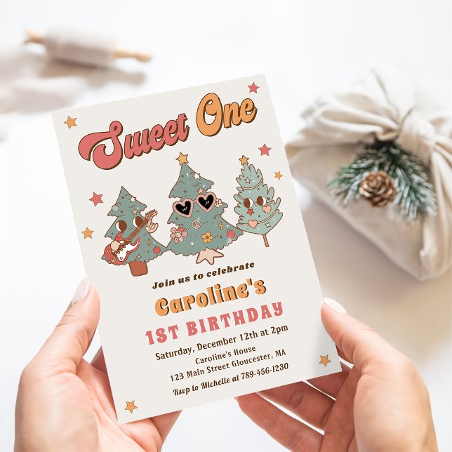 Groovy Rockin' Christmas Tree Hippie Birthday Invitation (Creator Uploaded)