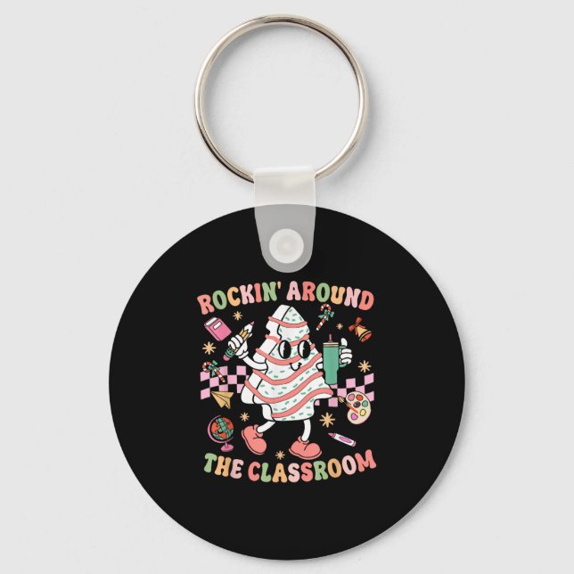 Groovy Rocking Around Clroom Teacher Christmas Tre Key Ring (Front)